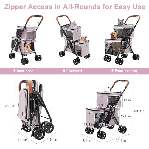 Double Pet Stroller for 2 Dogs & Cats (Pink)