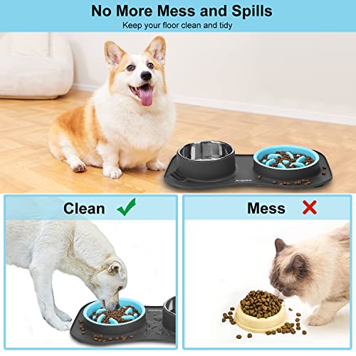 Slow Feeder Dog Bowls 3 in 1 Stainless Steel Food Water Bowl to Slow Eating (Small ＆ Medium Breed / Dark Grey)