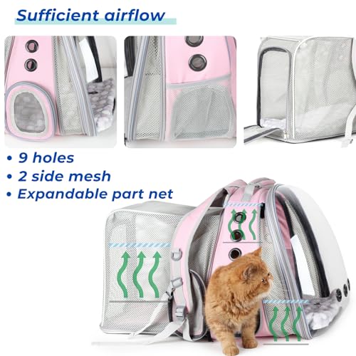 Expandable Cat Backpack Carrier for Large Cats & Small Dogs (Dual Expandable-Pink)