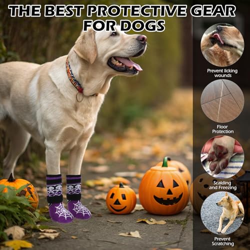 Halloween Anti Slip Dog Socks to Prevent Licking Paws (Medium (4 Count) / Halloween Purple)