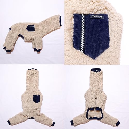 D Doggy Star Italian Greyhound Sweater Turtleneck Outfit Warm Fleece Onesie Clothes Whippet for Dog Coat (XL / Navy Pocket)