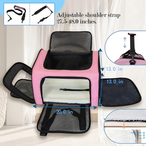 Dog Cat Carrier Pet Carriers for Large Cats Small Dogs Carrier Soft Sided Puppy up to 25Lbs Dog Carrier Portable Foldable Dog Cat Travel Carrier (20.0"L x 13.0"W x 13.0"H / Pink)
