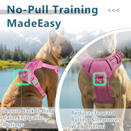 No Pull Dog Harness for Large Dogs (Large(Chest:24.5-32.5") / Pink-Oxford)