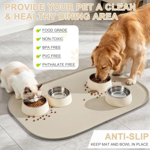 Waterproof Silicone Pet Food Mat with Raised Edge for Dog & Cat (Beige / 36"L x 24"W)