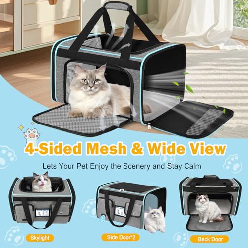 Large Cat Carrier Soft Sided Travel Pet Carrier Airline Approved (Gray)