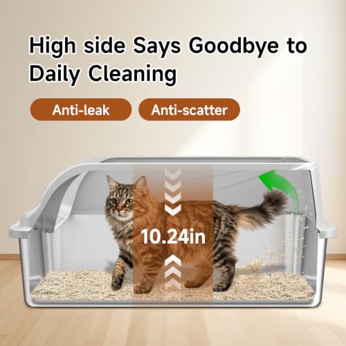 XL Stainless Steel Cat Litter Box with high Sides (silver gray xl)