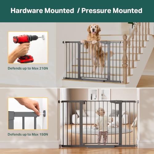 30 51.5 in Extra Wide Baby Gate for Stairs (Cool Gray / 30-51.5"W x 30.5"H)