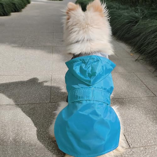 Dog Raincoat Small Dog Rain Jacket Hooded Poncho Waterproof Pet Rain Suit Double (Blue / S:Back Length 6.5-8.5")