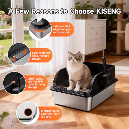 Extra Large Stainless Steel Litter Box with Lid (Black XL)