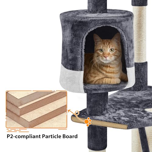 79in Multi Level Cat Tree for Multiple Cats with 9 sisal Posts (Dark Gray and White)