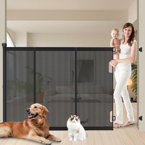 Extra Tall Retractable Baby Gates (Black / 51" Tall x 200" Wide)