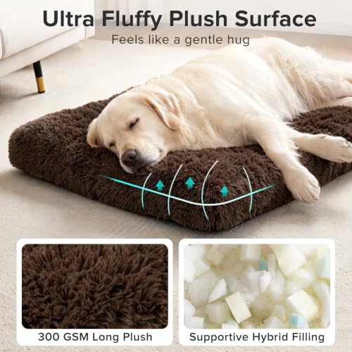 Large Dog Bed Crate Pad (44.0"L x 32.0"W x 4.0"Th / Brown)