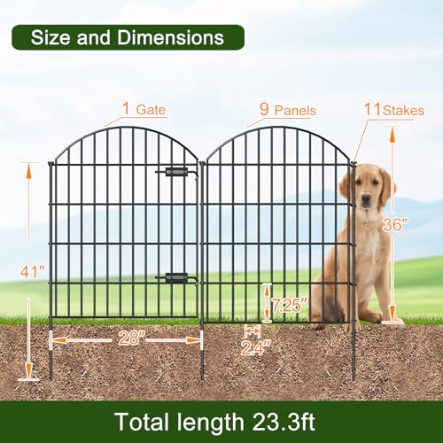 Metal Garden Fence with Gate 36 in x 23.3 ft (36"Hx23.3ft (Gate+9Panels))
