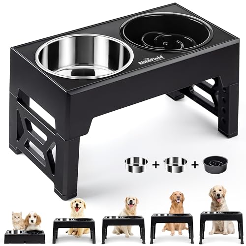 Elevated Dog Bowls (2 Bowls + 1 Slow Feeder / Black)