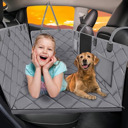 Hard Bottom Dog Car Seat Cover for Back Seat (L - For Cars/ Mid-Size SUV/ Small Truck / Grey)