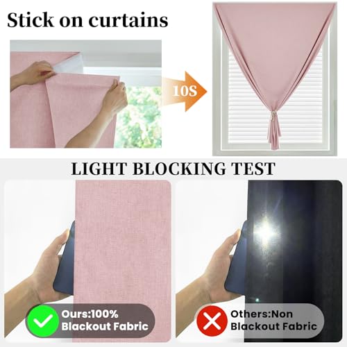 100% Blackout Adhesive Blackout Curtains (52"W x 84"L (Pack of 1) / Light Pink)