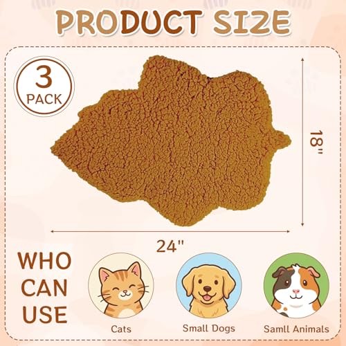 3 Pack Self Warming Pet Bed Leaf Shape Self Heating Cat Dog Mat Washable Thermal Sleeping Pad for Indoor Outdoor Hedgehog (Mixed Colors / Medium-18"x24")