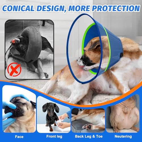 Dog Cone Collar with Soft Liner to Stop Licking (Blue / S(Depth: 7.3, Girth: 11.5-12.5 ))