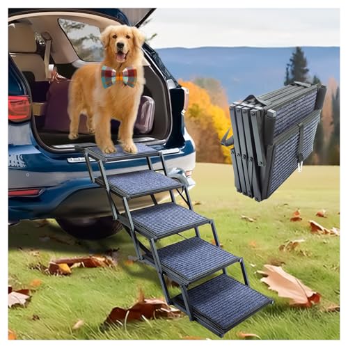Dog Ramp for Car Truck and SUV Dog Stairs for Large Dogs Folding Pet Stairs with Non (5 Steps)