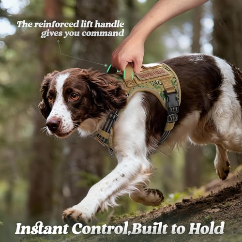 Tactical Dog Harness for Large Dogs (L(Chest:22"-37",Neck:21.1"-30.3",Back:8.3") / Brown Camo)