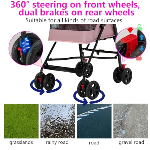 Cat Stroller Foldable Lightweight for Small Dogs Cats 0 (pink)
