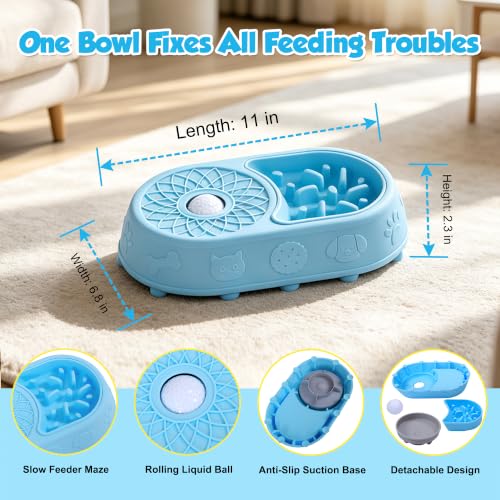 2 in 1 Slow Feeder Dog Bowls with Interactive Rolling Ball