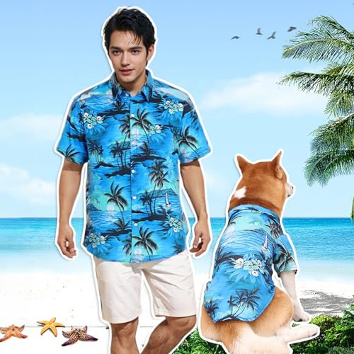 Dog Shirts Hawaii Dog Clothes for Small Medium Large Dogs Owner and Pet Shirts are Sold Separately (XL-(18.1-30lb)-Chest~26" for Pets / Blue Only for Pets)