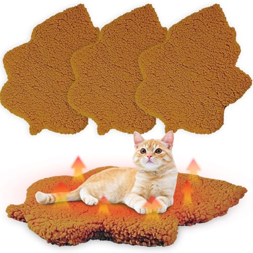3 Pack Self Warming Pet Bed Leaf Shape Self Heating Cat Dog Mat Washable Thermal Sleeping Pad for Indoor Outdoor Hedgehog (Orange / Small-16"x20")
