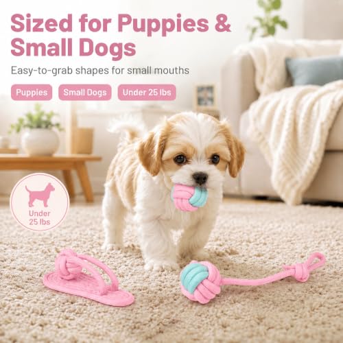 Dog Rope Toys for Puppies & Small Dogs (Pink)