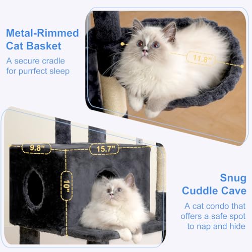 Cat Tree 45.3" Cat Tower for Indoor Cats with Large Perch HCT202SG (45.3 inch / Smoky Gray)