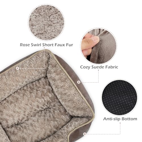 Large Dog Bed Rectangle Washable Orthopedic Soft Calming Sleeping Durable Pet Cuddler with Anti (L(30"x 24"x 9") / Dark Brown)