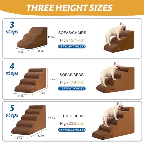 Dog Stairs for High Bed (Brown / Standard 5-Step 22.2"H)