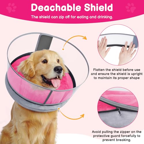 2-in-1 Inflatable Dog Donut Collar for Large Dogs After Surgery (Hot Pink / XXL)