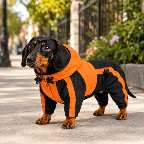 Dog Hooded Raincoat (L-S (Medium Dog ~30lbs) / Orange)