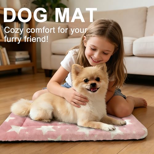 Dog Bed Mat Soft & Comfortable Dog Kennel Pad for Crate (S(24"*18"*1.5") / Big&Little Stars Pink-1pc)