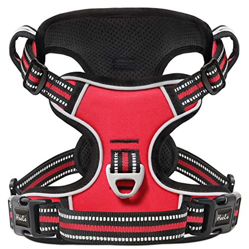 Dog Harness No Pull Adjustable Padded Reflective Harness for Small Medium Large Dogs with Handle for Walking Training (L / Red)