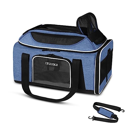 Top Expandable Small Pet Carrier 17"x12"x8.5" Airline Approved (17.0"L x 12.0"W x 8.5"H / Blue)