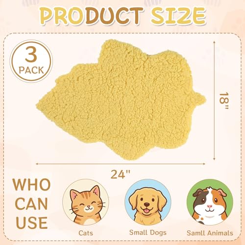 3 Pack Self Warming Pet Bed Leaf Shape Self Heating Cat Dog Mat Washable Thermal Sleeping Pad for Indoor Outdoor Hedgehog (Light Yellow / Medium-18"x24")
