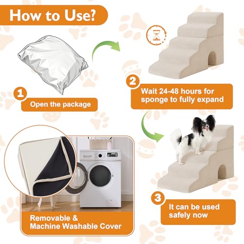 Dog Stairs for Bed 23'' H (Beige / Standard 15.5''x32.3''x23'')