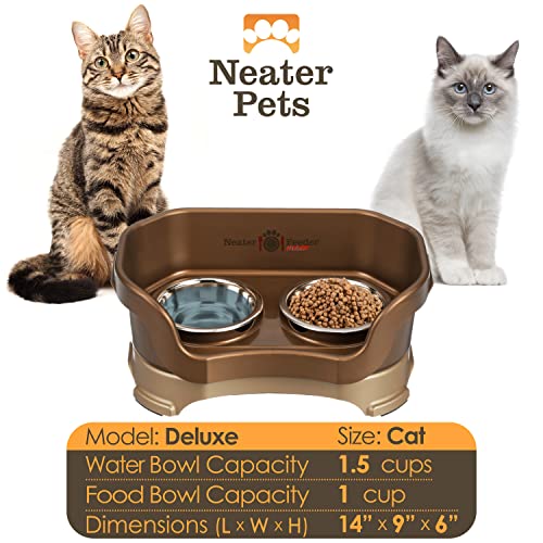 Neater Feeder Deluxe Mess Proof Cat Bowls Elevated (Cat with Standard Bowl / Bronze)