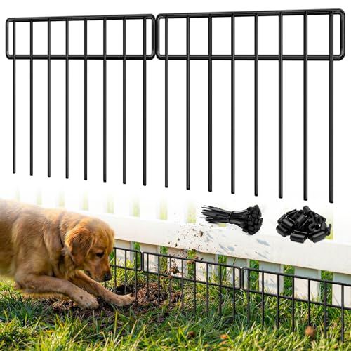 20Ft(L) X 13Inch(H) Animal Barrier Fence - 14 Pack Garden Fence Panels, Metal Garden Edging Fence Border No Dig Fencing for Dog Rabbits Ground Stakes Defense and Outdoor Patio Fence Extension (20 ft(L) X 13 in(H), 14 Pack / Black)