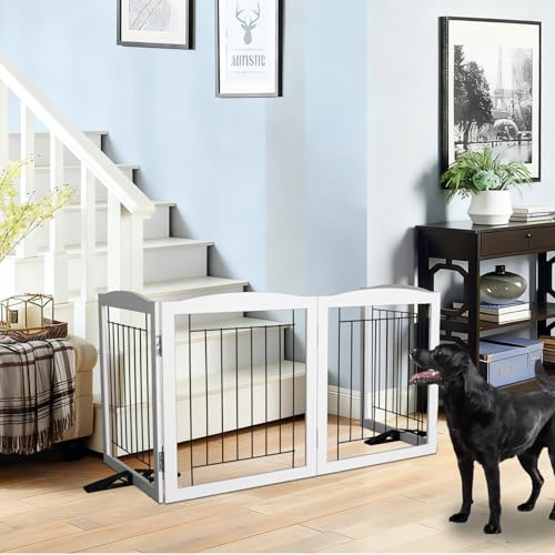 Freestanding Dog Fence Indoor (White / 【6 Panels】120''w x 24''h)