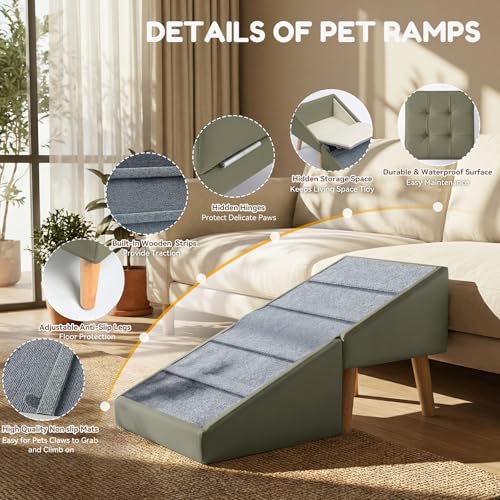 15.7" H Dog Ramp for Couch (Olive Green)