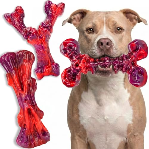 3 Pack Beef Flavored Dog Chew Toys for Aggressive Chewers (3PC-Beef-Red)