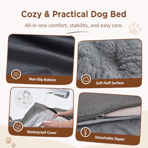 Waterproof Orthopedic Dog Beds for Extra Large Dog (53.0"L x 42.0"W x 8.5"Th / Grey)