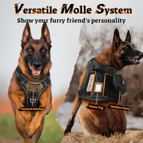 Tactical Dog Harness for Large Dogs (Xl(chest:23.6"-41.8",neck:21.7"-32.3",back:9.1") / Black)