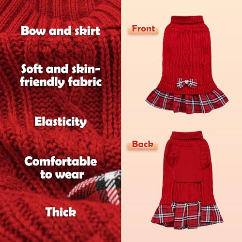 Small Dog Sweater Dress with Bowtie Turtleneck (Small (5-8lbs) / Red)