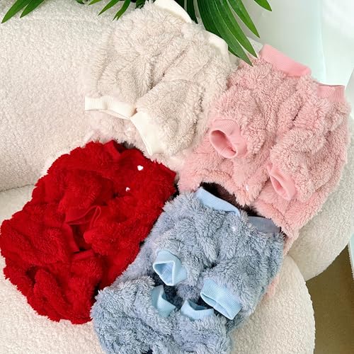 Plush Dog Pajamas for Cold Weather 4 Legged Clothes for Dog Cat Stretchy Puppy Kitten Onesie with Buttons Warm Soft Pet Jumpsuit Winter Coat White Small (Small / White)