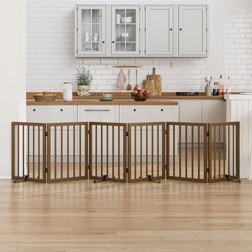 Dog Gate for Stairs (Black Walnut / 6 Panel - 110 inches Wide)