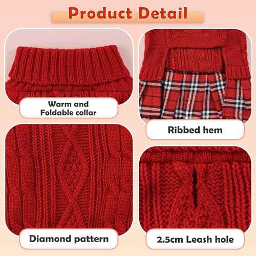 2 Pack Small Dog Sweater Dress with Bowtie Turtleneck (X-Large (21-28lbs) / Red+Grey)